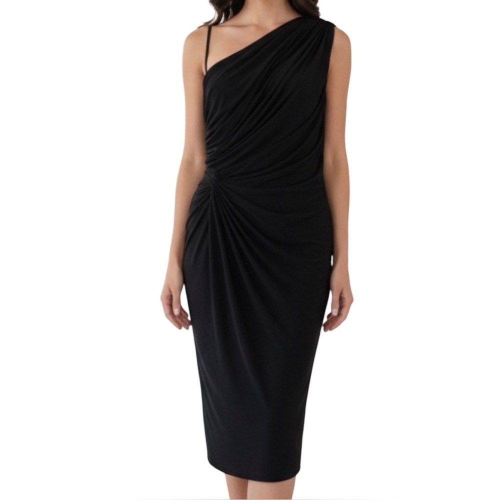Tadashi Shoji Black Evening One Shoulder Dress Size Small